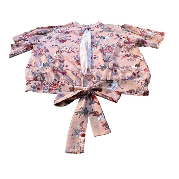 Gimmicks by BKE Buckle Ruffle Open Tie Back Boho Floral Top - Large - Picture 9 of 16